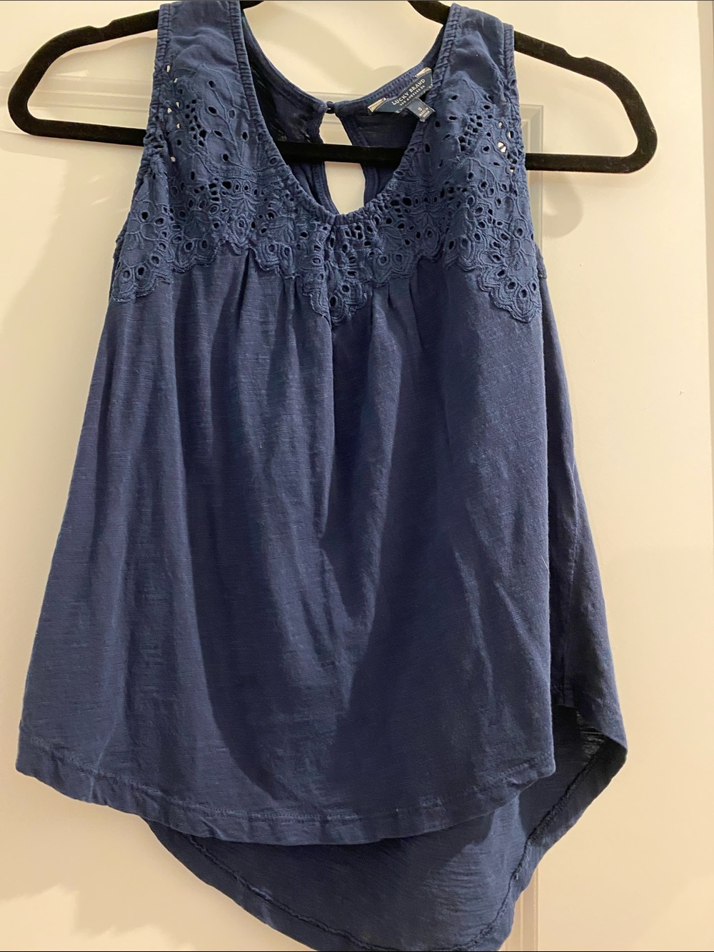 Lucky Brand Navy Eyelet Yoke Sleeveless Tank